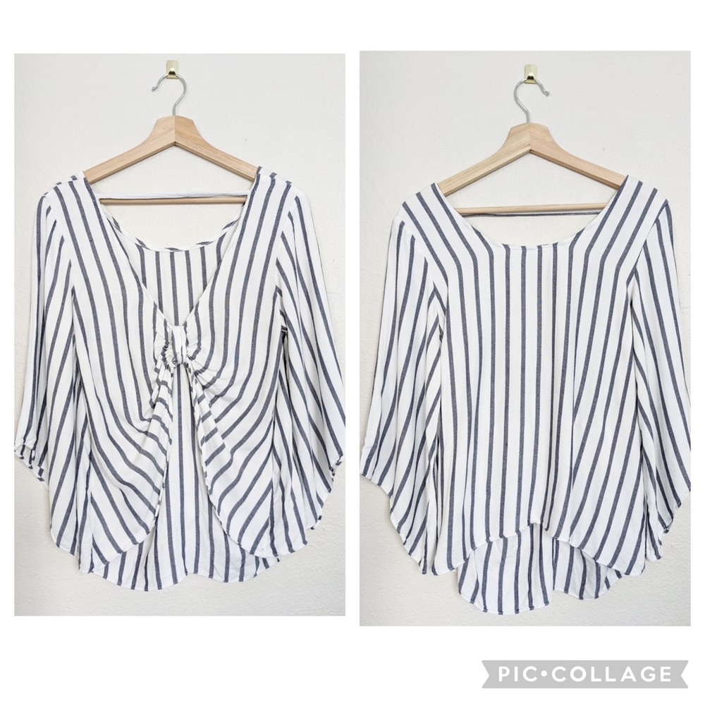 Anthropologie Drew Striped Bow Flowy Back Top Blouse